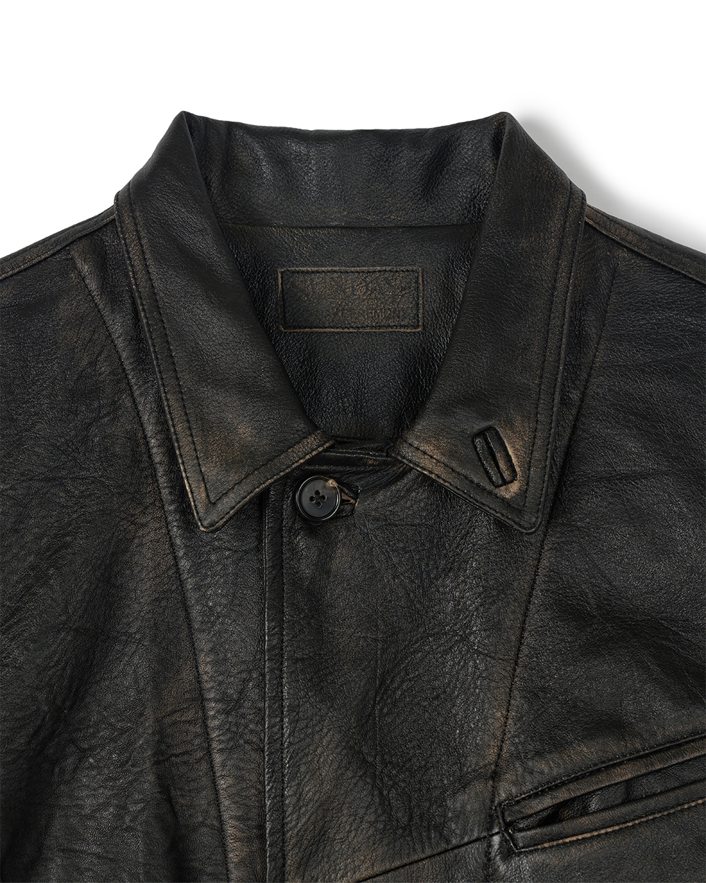 선데이세레머니 디스트레스드 워시드 레더 카코트 - 다크 브라운(Sunday Ceremony Distressed Washed Leather Car Coat - Dark Brown) - 2