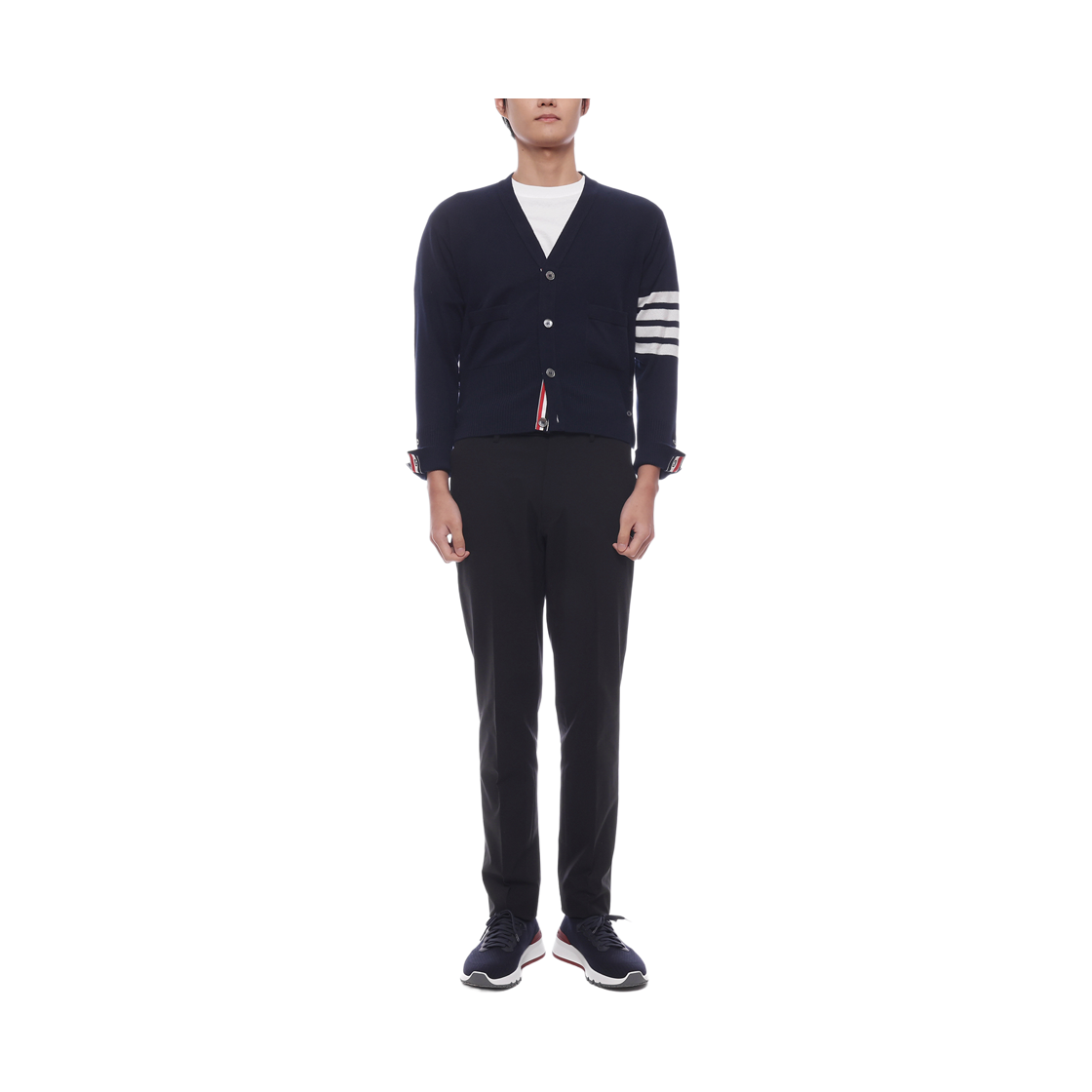 [15% 쿠폰] 톰브라운 캐시미어 사선 숏 브이넥 가디건 네이비([15% 쿠폰] Thom Browne Cashmere 4-Bar Short V-Neck Cardigan Navy) - 3
