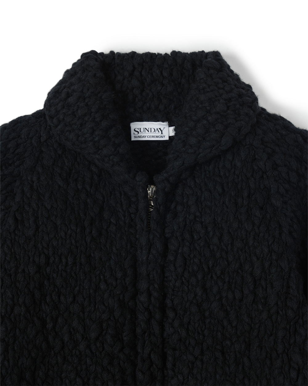 선데이세레머니 벌키 울블렌드 핸드 니트 코위찬 - 블랙(Sunday Ceremony Bulky Wool Blend Hand Knit Cowichan - Black) - 2