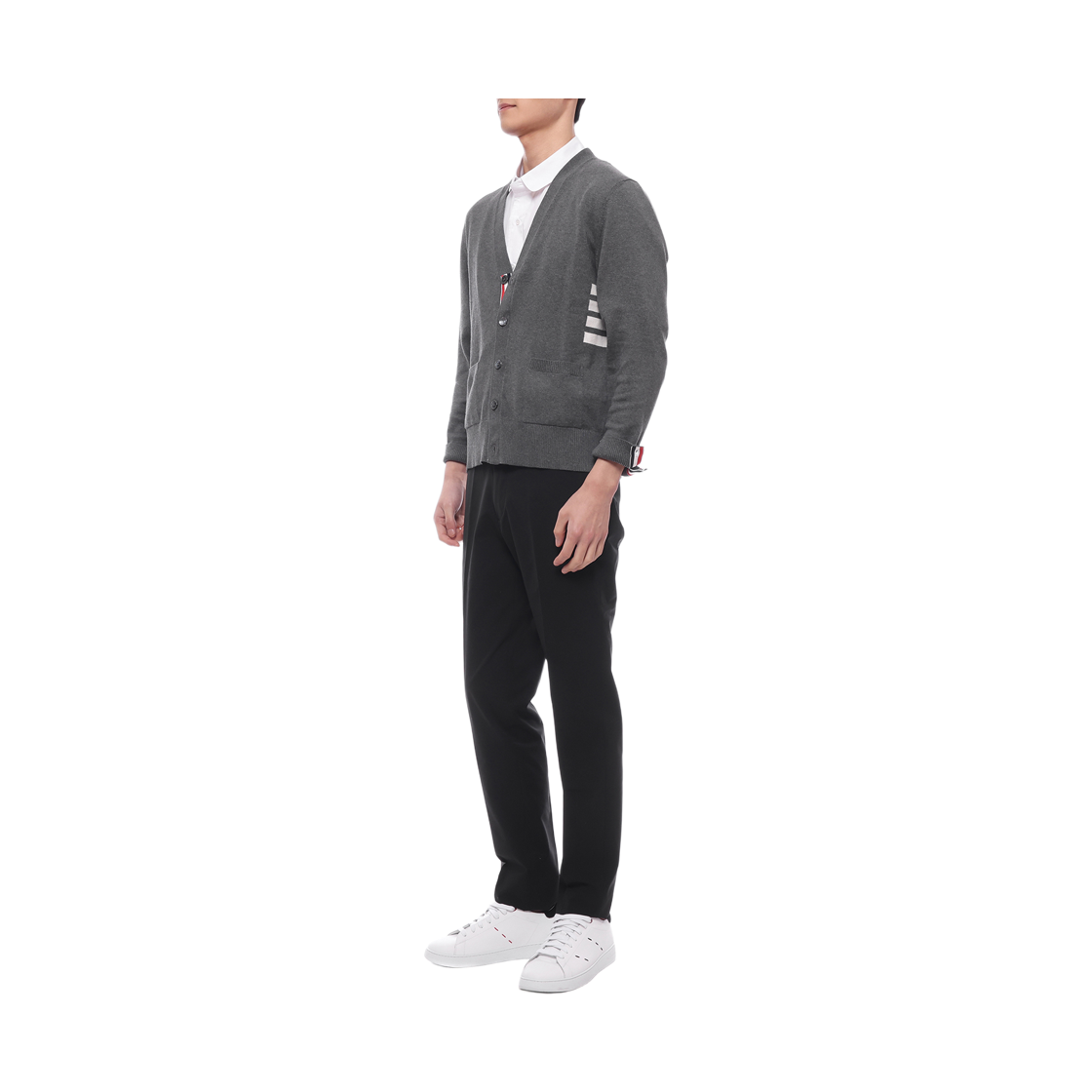[15% 쿠폰] 톰브라운 코튼 사선 릴렉스드 핏 브이넥 카디건 미디움 그레이([15% 쿠폰] Thom Browne Cotton 4-Bar Relaxed Fit V-Neck Cardigan Medium Grey) - 4