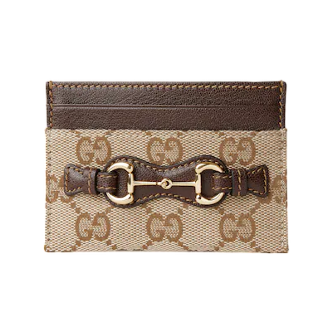 A006YR-FAGH8-9651 Gucci Card Case With Horsebit Sand Dark Brown