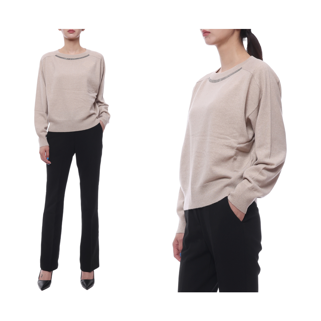 [15% 쿠폰] (W) 브루넬로 쿠치넬리 모닐리 디테일 스웨터 베이지([15% 쿠폰] (W) Brunello Cucinelli Monili Detail Sweater Beige) - 2