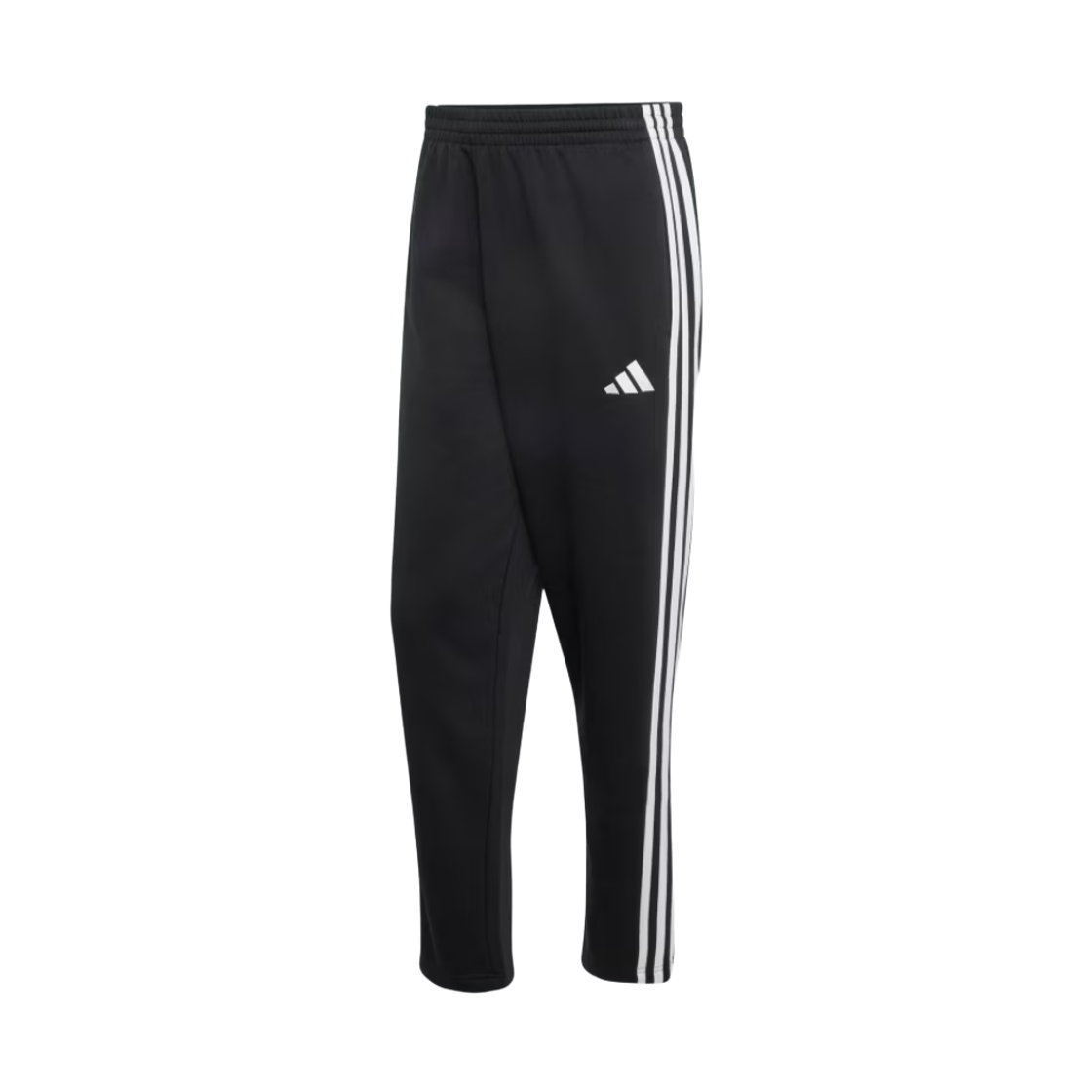 KY6573 Adidas Essentials 3-Stripes Fleece Tapered Open Hem Pants Black White - KR Sizing