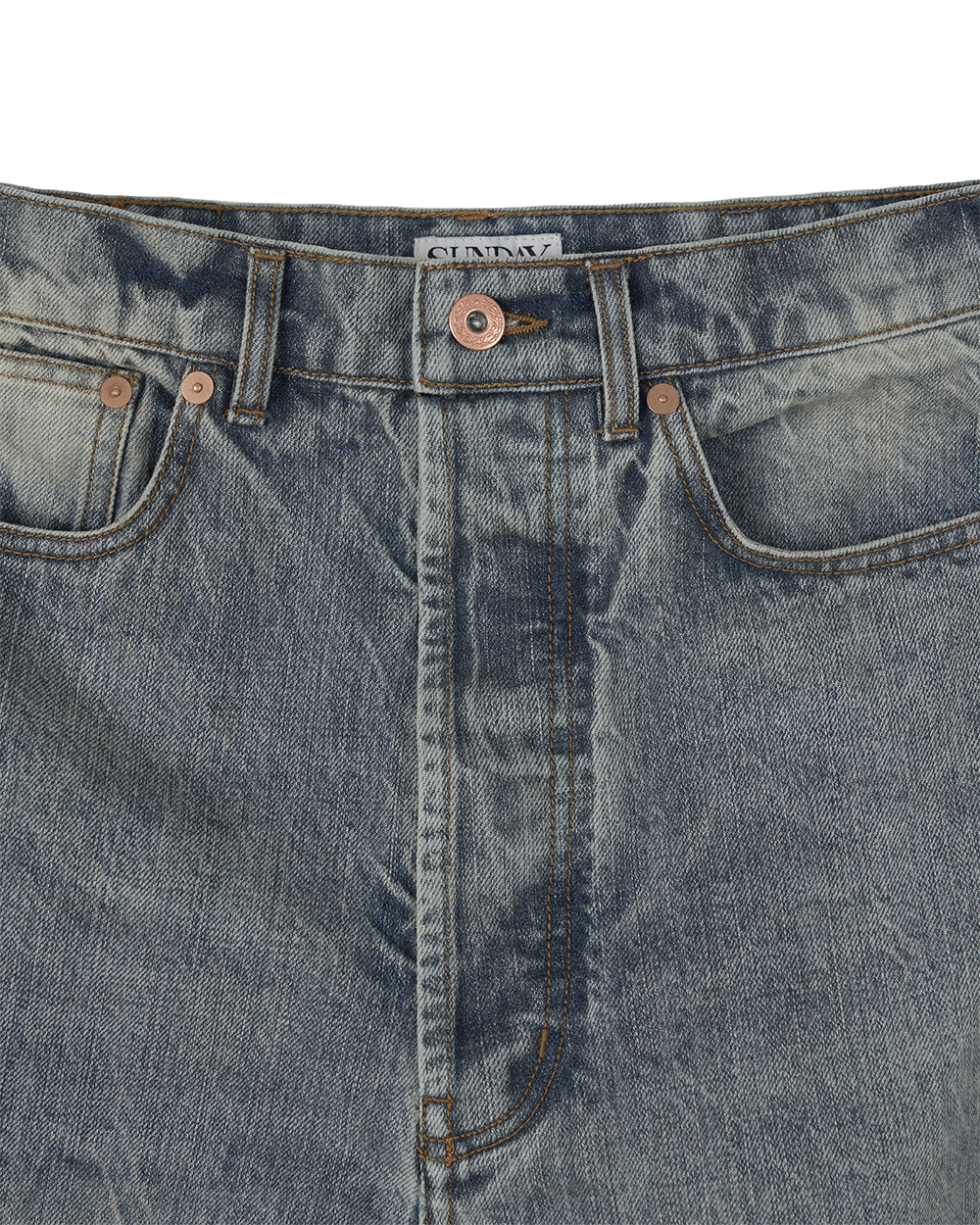 선데이세레머니 스트레이트 재패니즈 데님 팬츠 - 에이징 블루(Sunday Ceremony Straight Japanese Denim Pants - Ageing Blue) - 2