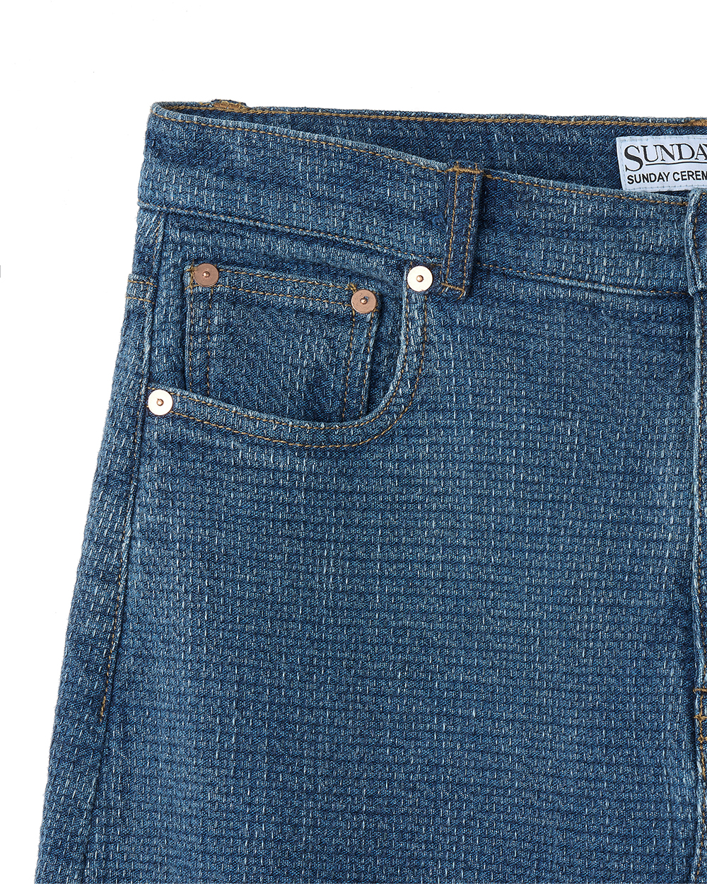 선데이세레머니 재패니즈 사시코 데님 맥시 스커트 - 미드 블루(Sunday Ceremony Japanese Sashiko Denim Maxi Skirt - Mid Blue) - 3