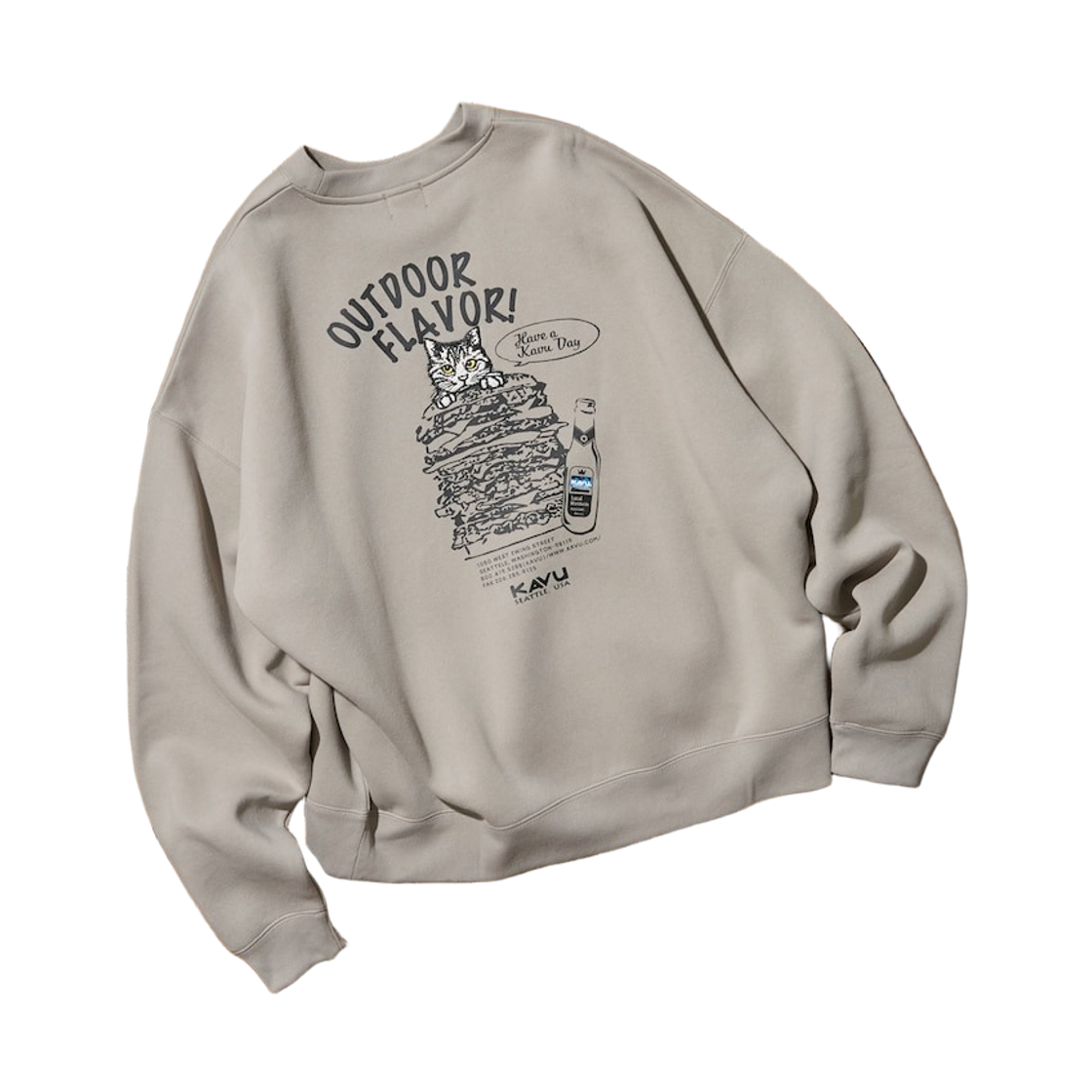1223105100061 Freak's Store x Kavu Burger Cat Exclusive Design Embroidered Crew Neck Sweatshirt Limited Edition Beige
