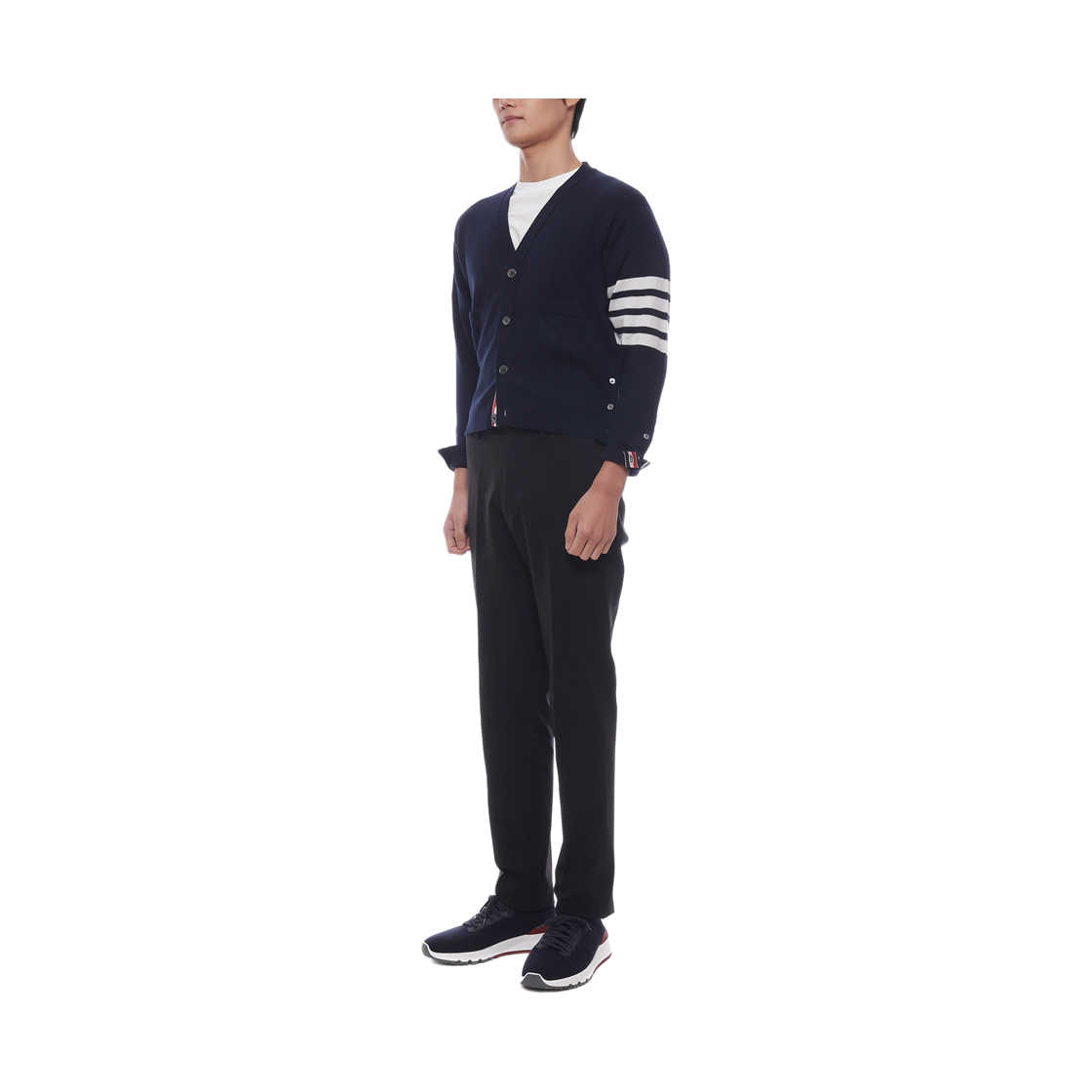 [15% 쿠폰] 톰브라운 캐시미어 사선 숏 브이넥 가디건 네이비([15% 쿠폰] Thom Browne Cashmere 4-Bar Short V-Neck Cardigan Navy) - 4