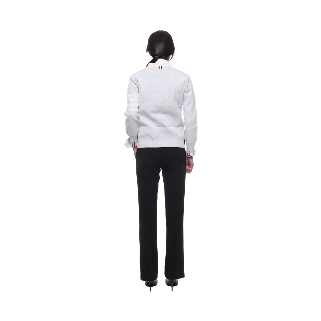 [15% 쿠폰] (W) 톰브라운 클래식 밀라노 울 사선 브이넥 가디건 페일 그레이([15% 쿠폰] (W) Thom Browne Classic Milano Wool 4-Bar V-Neck Cardigan Pale Grey) - 5