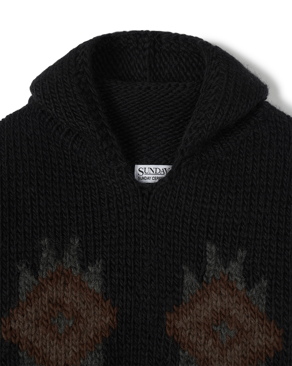 선데이세레머니 네이티브 울 핸드 니트 후디 - 블랙(Sunday Ceremony Native Wool Hand Knit Hoodie - Black) - 2