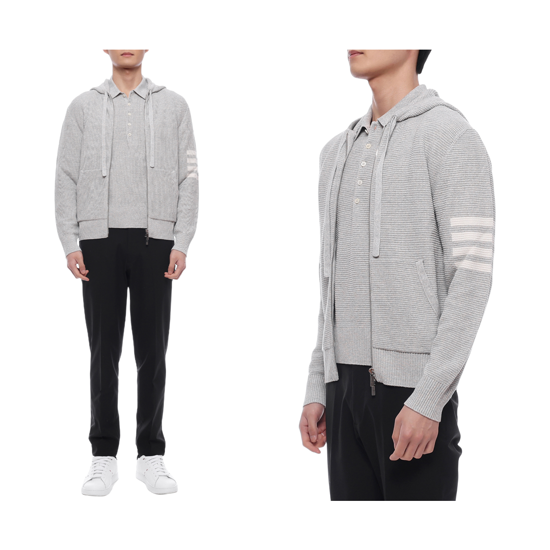 [15% 쿠폰] 톰브라운 리넨 코튼 사선 릴렉스드 핏 후드 파스텔 그레이([15% 쿠폰] Thom Browne Linen Cotton 4-Bar Relaxed Fit Hoodie Pastel Grey) - 2