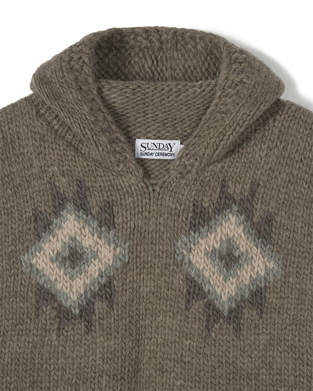 선데이세레머니 네이티브 울 핸드 니트 후디 베스트 - 오트밀(Sunday Ceremony Native Wool Hand Knit Hoodie Vest - Oatmeal) - 2