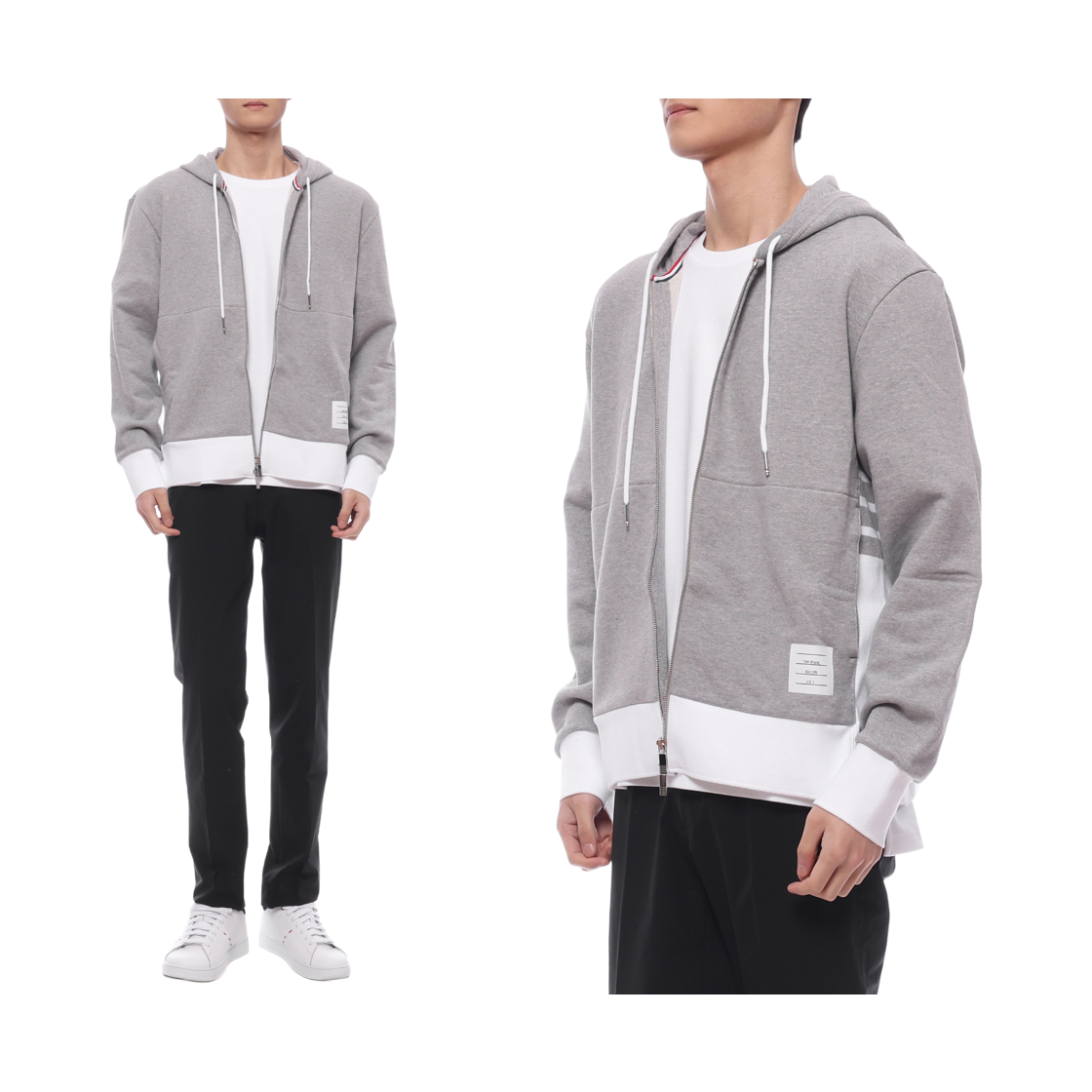 [15% 쿠폰] 톰브라운 클래식 사선 저지 집업 후드 라이트 그레이([15% 쿠폰] Thom Browne Classic 4-Bar Jersey Zip Up Hoodie Light Grey) - 2