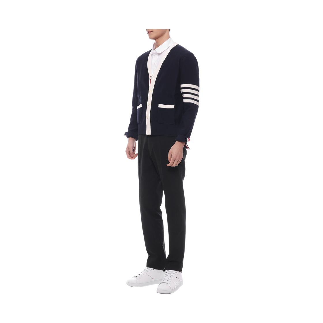 [15% 쿠폰] 톰브라운 코튼 사선 릴렉스드 핏 헥터 브이넥 가디건 블루([15% 쿠폰] Thom Browne Cotton 4-Bar Relaxed Fit Hector V-Neck Cardigan Blue) - 4