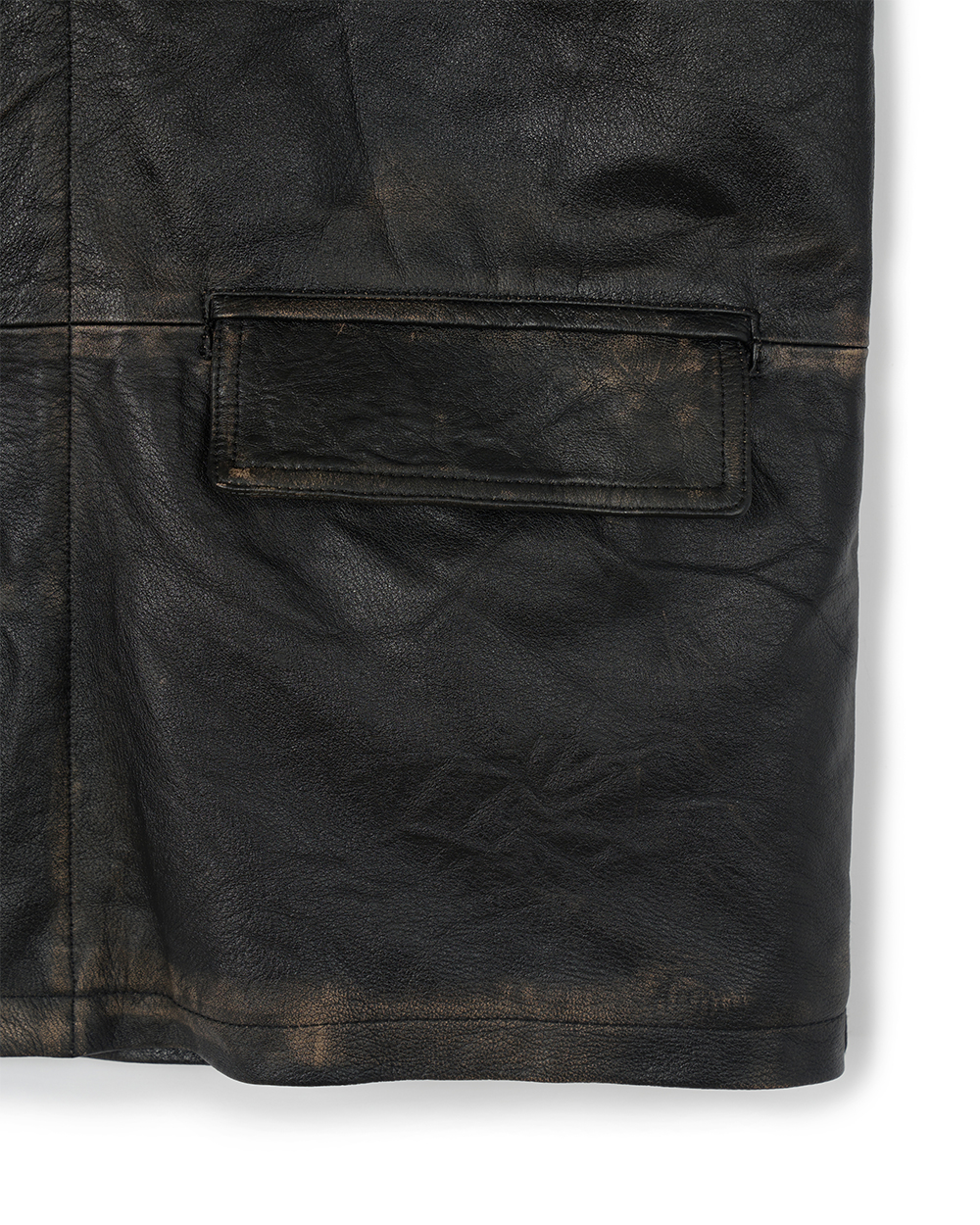 선데이세레머니 디스트레스드 워시드 레더 카코트 - 다크 브라운(Sunday Ceremony Distressed Washed Leather Car Coat - Dark Brown) - 5