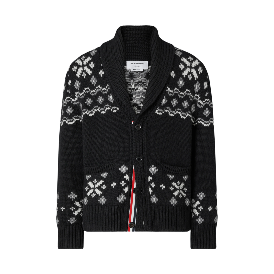 MKC658A-Y2007-001 Thom Browne Icelandic Fair Isle Cashmere Cardigan Black