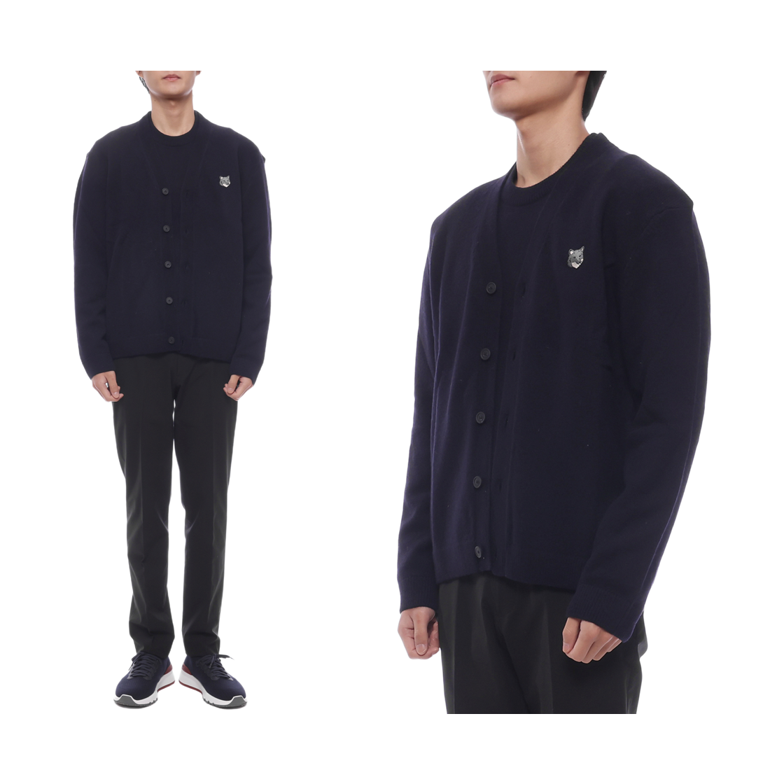 [15% 쿠폰] 메종 키츠네 폭스 헤드 램스울 컴포트 가디건 클래식 네이비([15% 쿠폰] Maison Kitsune Fox Head Lambswool Comfort Cardigan Classic Navy) - 2