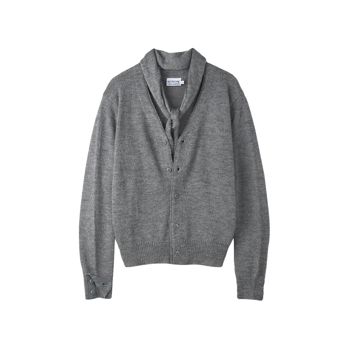선데이세레머니 투웨이 브이넥 스카프 니트 가디건 - 멜란지(Sunday Ceremony 2-Way V-Neck Scarf Knit Cardigan - Melange) - 1