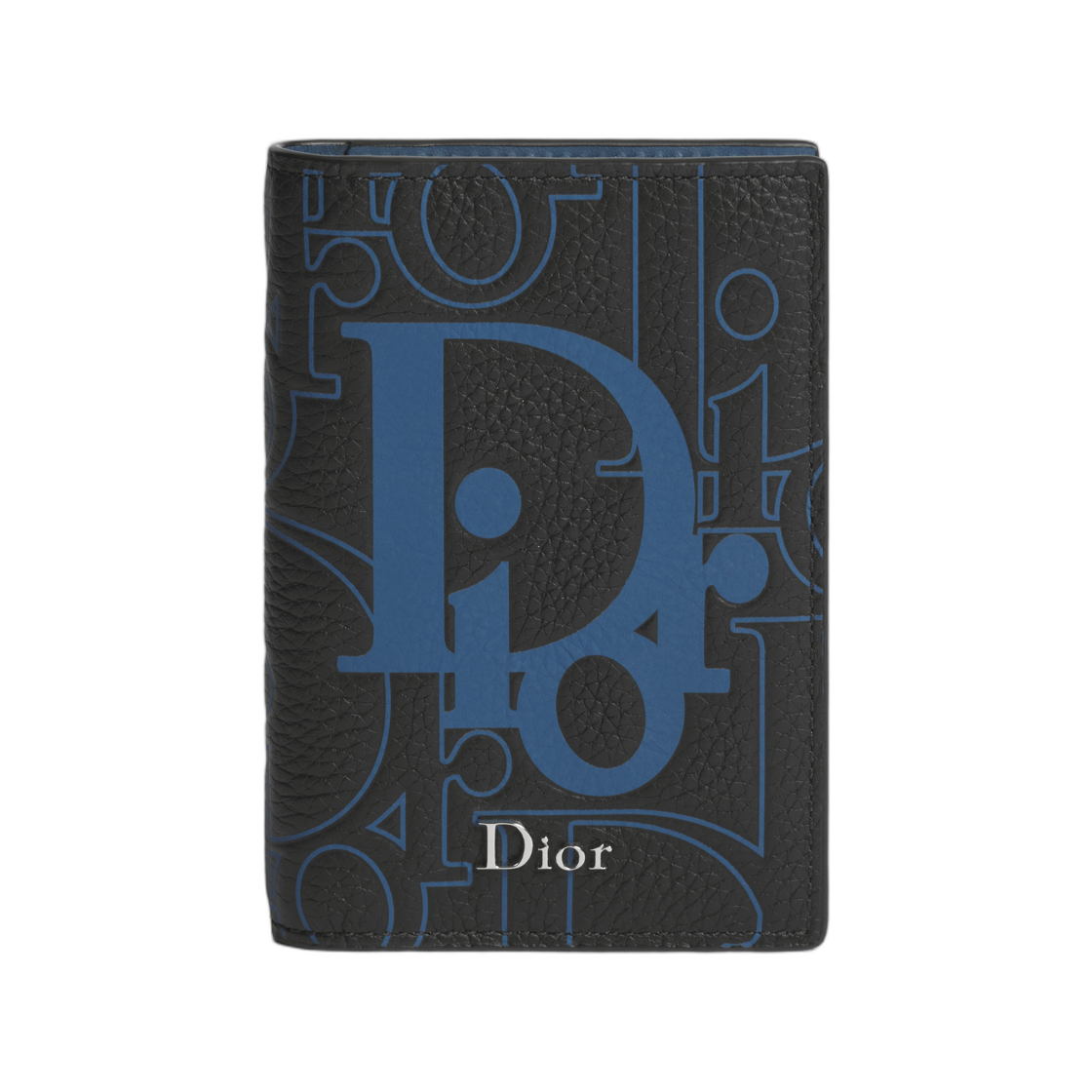 2ESCH207MLP-H953 Dior Bifold Card Holder Dior Gravity Placed Grained Leather Black Blue