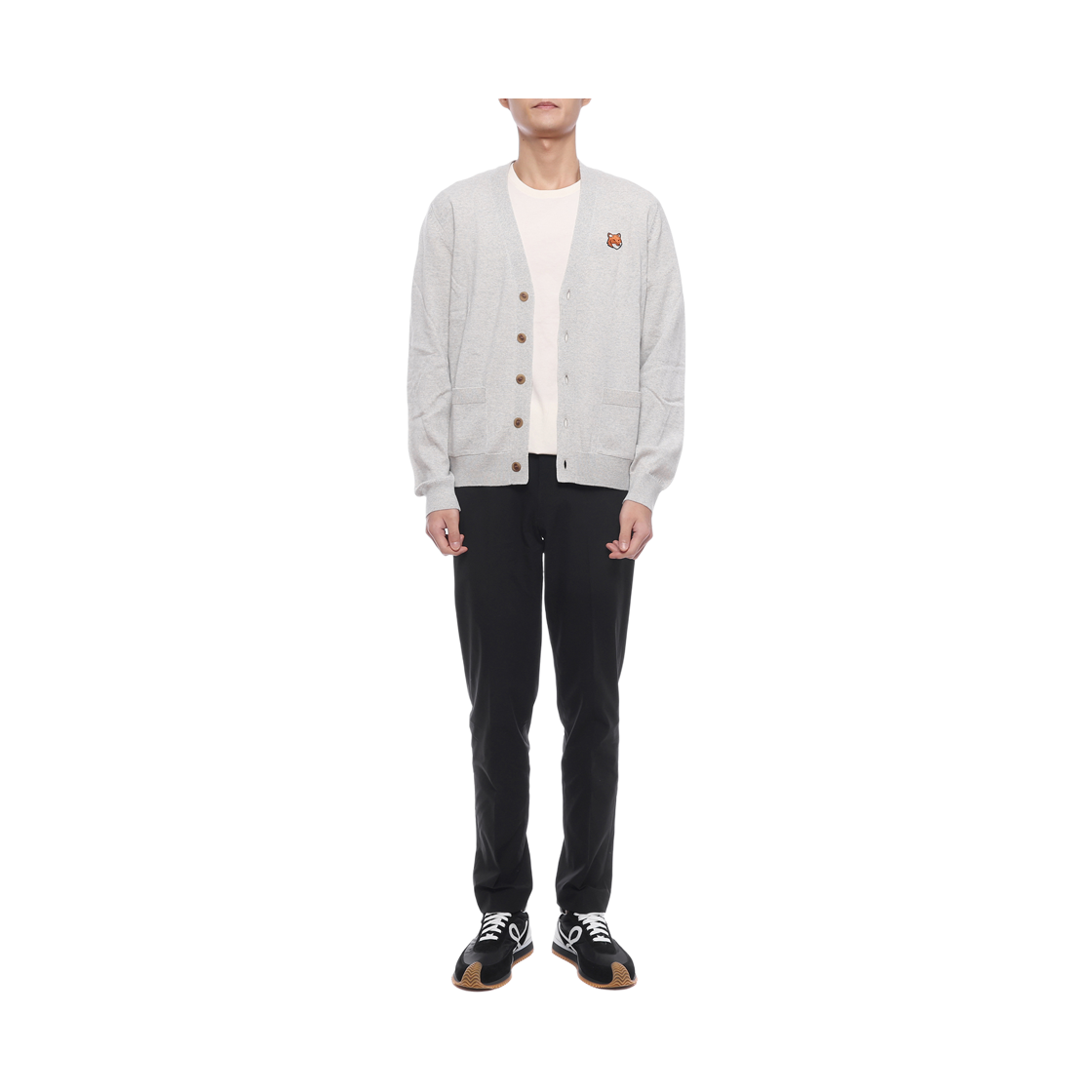 [15% 쿠폰] 메종 키츠네 폭스 헤드 메리노 레귤러 가디건 라이트 그레이 멜란지([15% 쿠폰] Maison Kitsune Fox Head Merino Regular Cardigan Light Grey Melange) - 3