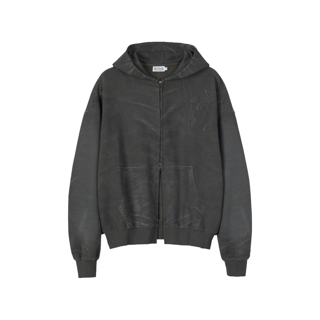 SC-2644 Sunday Ceremony Trompe L'Oeil Printed Hoodie Zip-Up - Charcoal