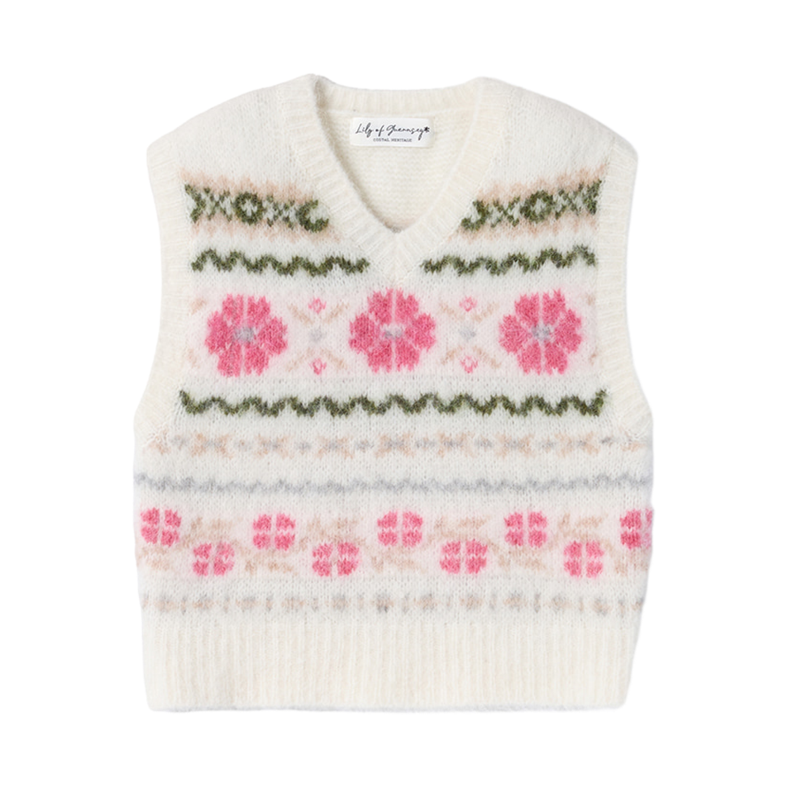 릴리 오브 건지 플랑몽 페어아일 알파카 베스트 아이보리(Lily of Guernsey Pleinmont Fair Isle Alpaca Vest Ivory) - 1