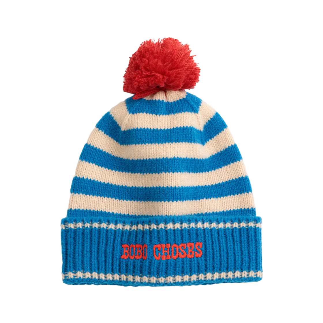 (키즈) 보보쇼즈 스트라이프 니트 비니 라이트 블루((Kids) Bobo Choses Striped Knitted Beanie Light Blue)
