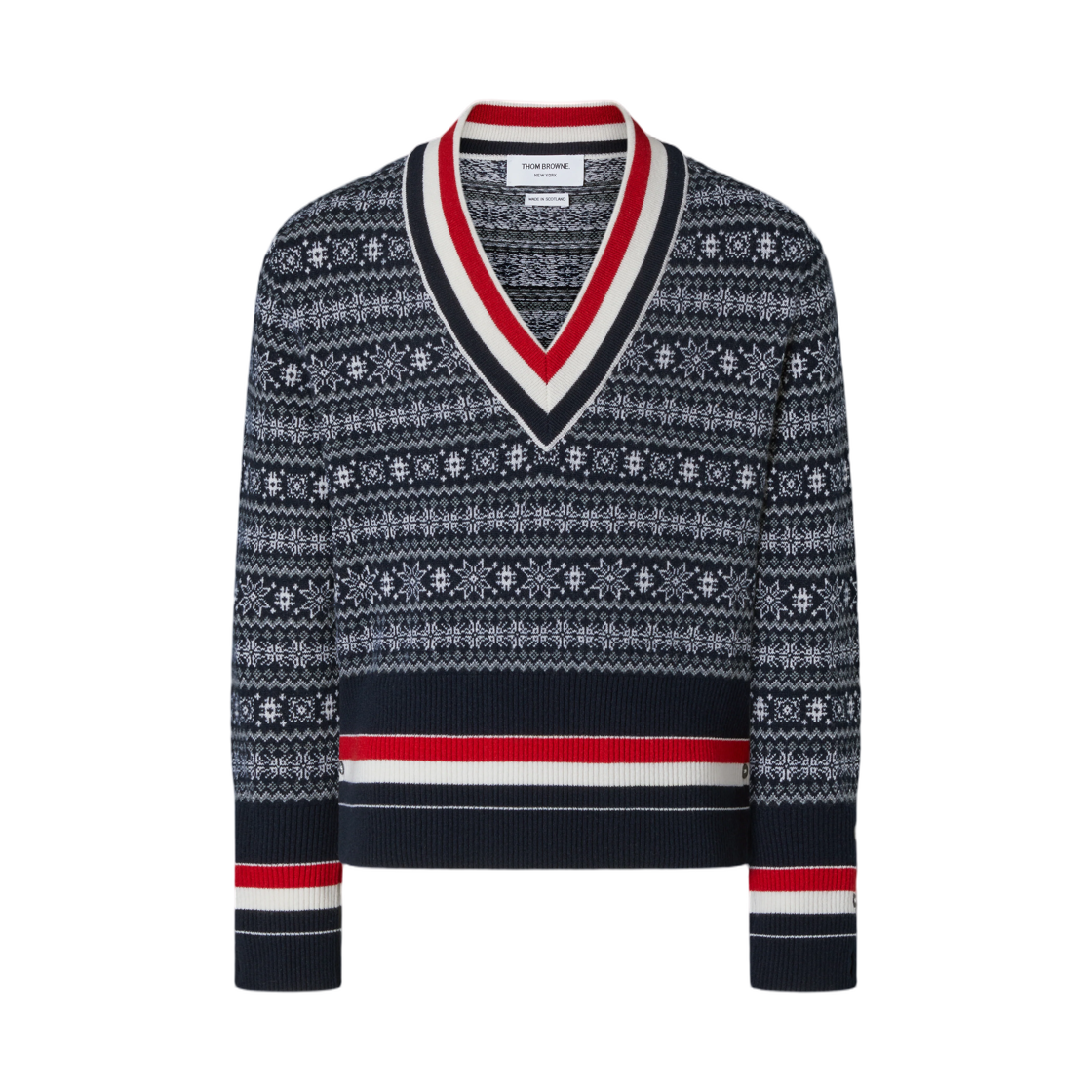 MKA592A-Y2001-415 Thom Browne Cashmere Jacquard Snowflake Pullover Navy