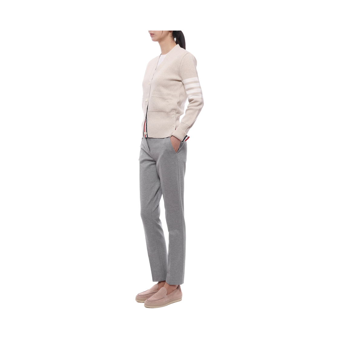 [15% 쿠폰] (W) 톰브라운 코튼 크레이프 밀라노 스티치 사선 가디건 베이지([15% 쿠폰] (W) Thom Browne Cotton Crepe Milano Stitch 4-Bar Cardigan Beige) - 4