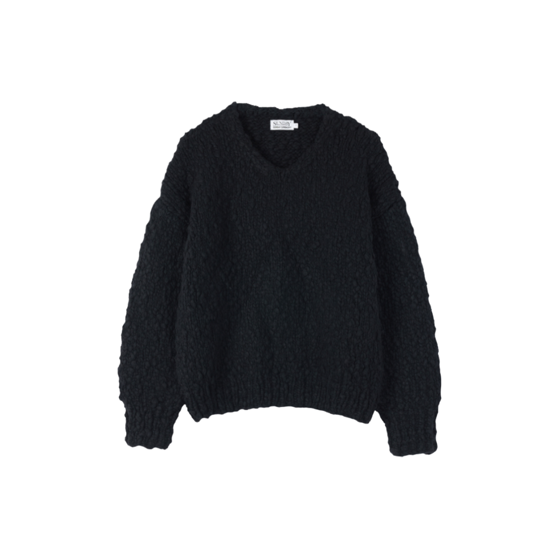 선데이세레머니 벌키 울블렌드 브이넥 풀오버 - 블랙(Sunday Ceremony Bulky Wool Blend V-Neck Pullover - Black)
