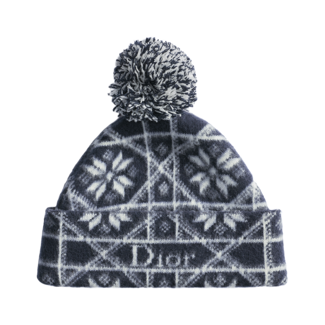 713MB10A2O70-C580 Dior DiorAlps Dior Snowflake Beanie Brushed Virgin Wool And Cashmere Blend Jacquard Navy Blue White