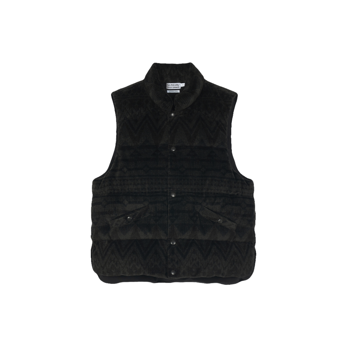선데이세레머니 재패니즈 에스닉 패턴 패딩 베스트 - 차콜(Sunday Ceremony Japanese Ethnic Pattern Padded Vest - Charcoal)