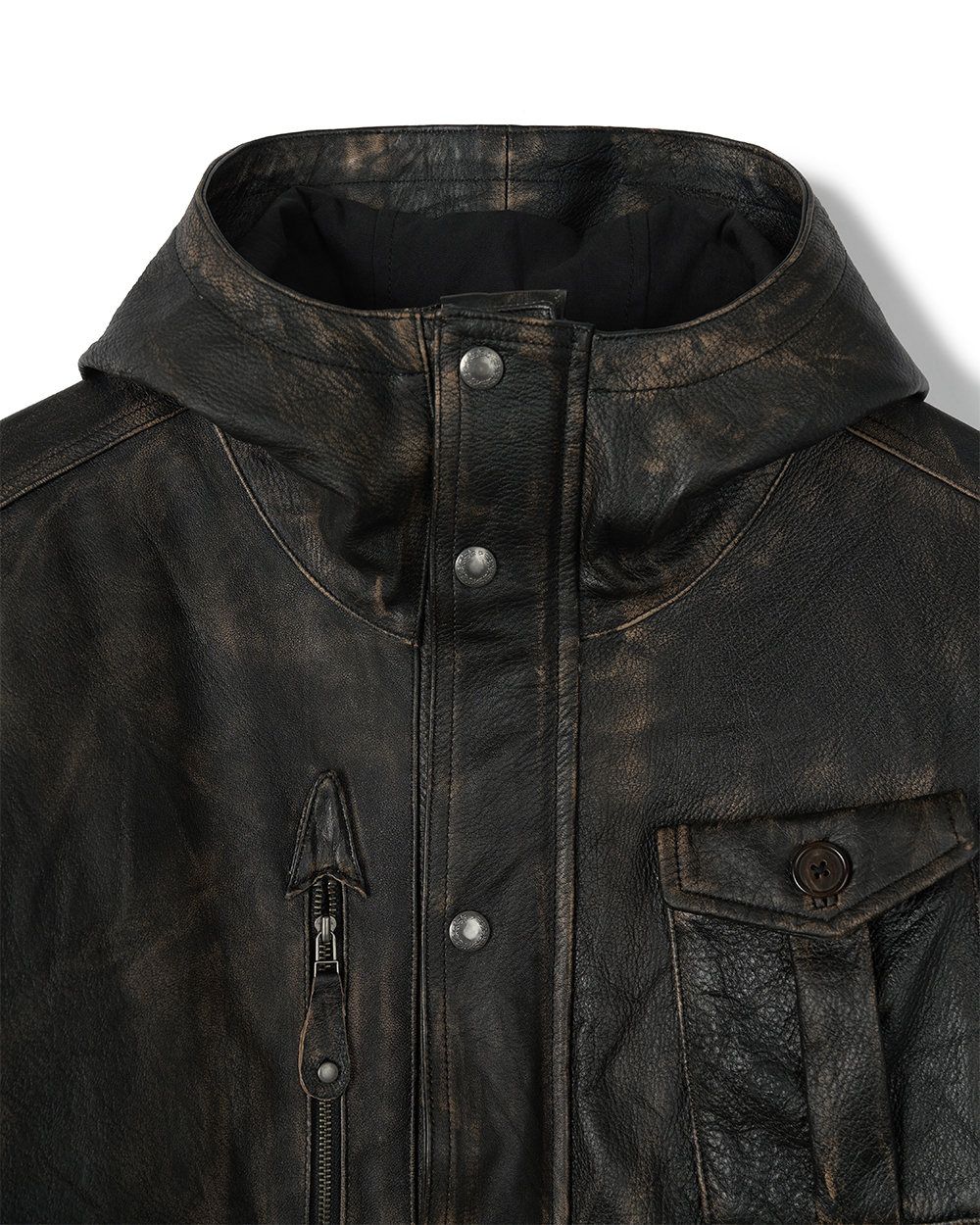선데이세레머니 디스트레스 워시드 레더 필드 자켓 - 다크 브라운(Sunday Ceremony Distressed Washed Leather Field Jacket - Dark Brown) - 2