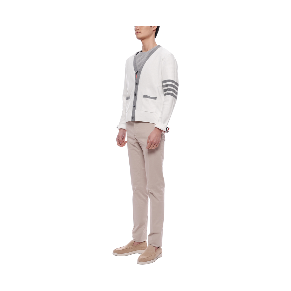 [15% 쿠폰] 톰브라운 코튼 사손 릴렉스드 핏 헥터 브이넥 가디건 화이트([15% 쿠폰] Thom Browne Cotton 4-Bar Relaxed Fit Hector V-Neck Cardigan White) - 4