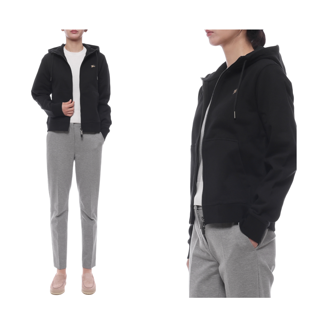 [15% 쿠폰] (W) 버버리 나이트 스탬프 코튼 지퍼 후드 블랙([15% 쿠폰] (W) Burberry Knight Stamp Cotton Zip Hoodie Black) - 2
