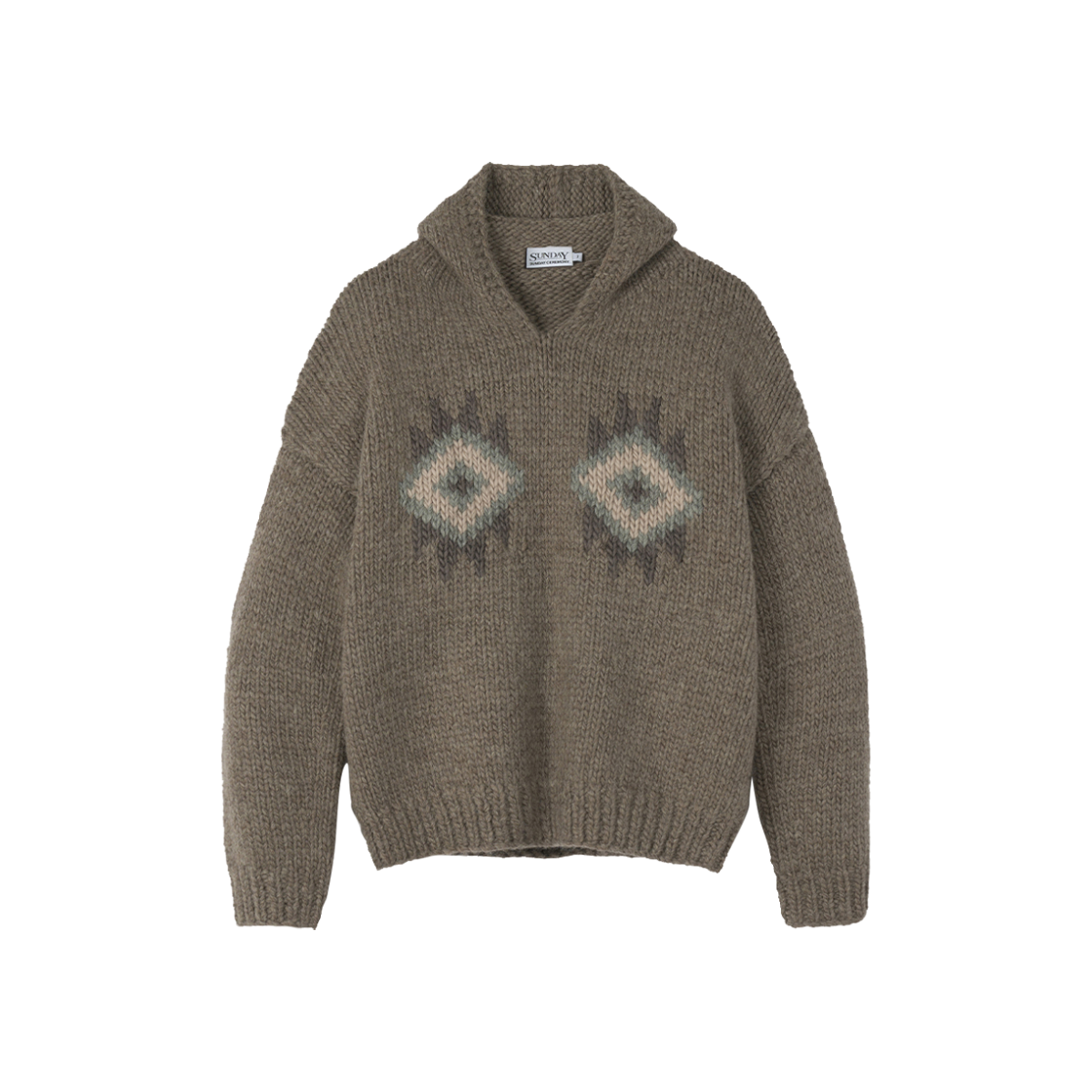 선데이세레머니 네이티브 울 핸드 니트 후디 - 오트밀(Sunday Ceremony Native Wool Hand Knit Hoodie - Oatmeal) - 1