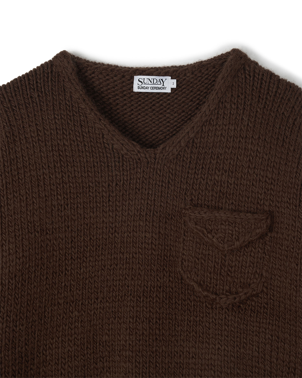 선데이세레머니 울 핸드 니트 브이넥 풀오버 - 브라운(Sunday Ceremony Wool Hand Knit V-Neck Pullover - Brown) - 2