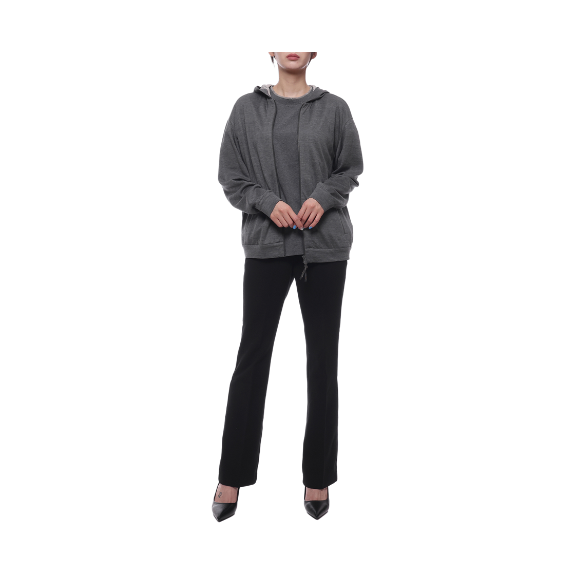 [15% 쿠폰] (W) 브루넬로 쿠치넬리 코튼 실크 인터로크 프레셔스 지퍼 풀 후드 스웨트셔츠 다크 그레이([15% 쿠폰] (W) Brunello Cucinelli Cotton Silk Interlock Hooded Sweatshirt With Precious Zipper Pull Dark Grey) - 3
