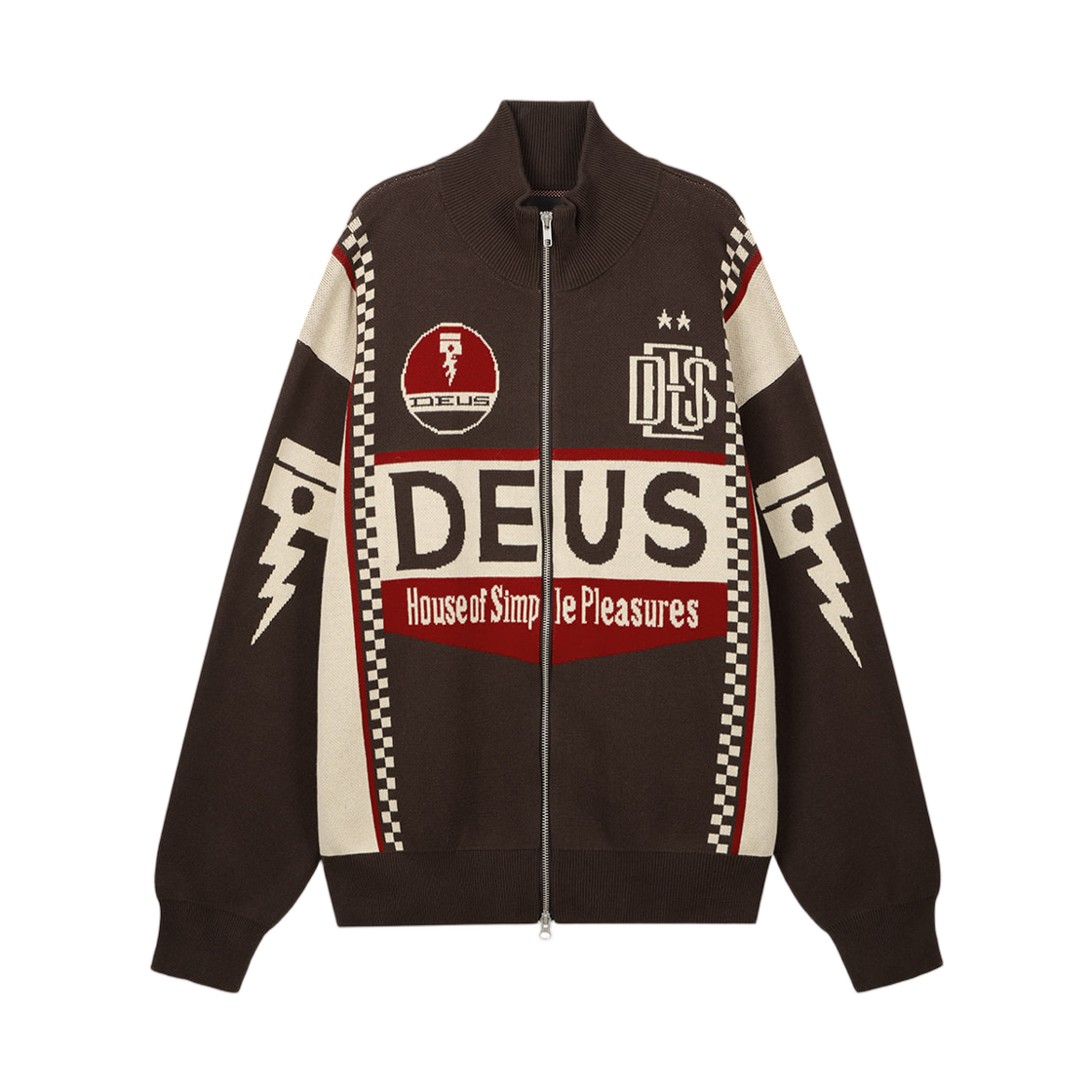 - Deus Ex Machina Monte Carlo Moto Zip Knit Cardigan Brown