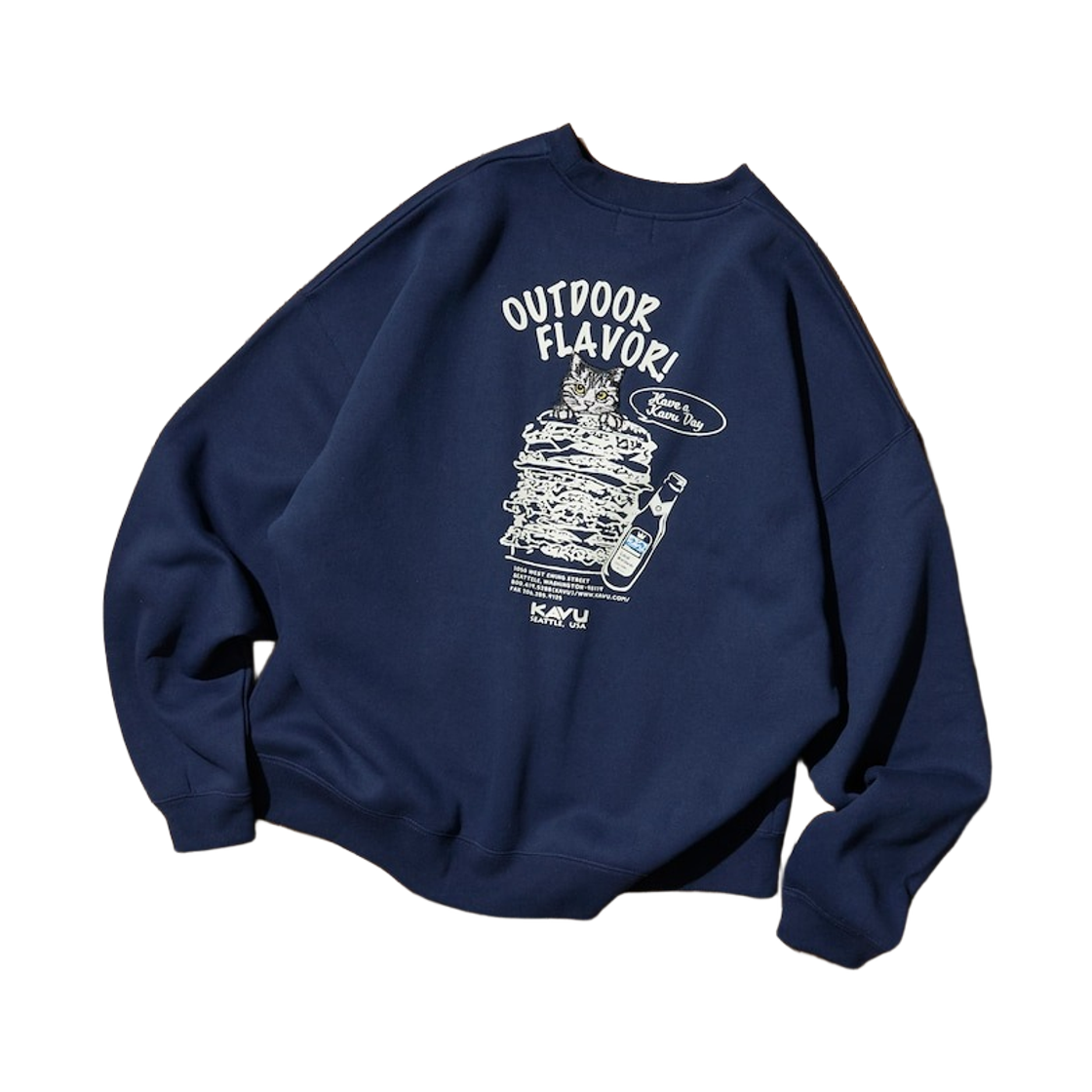 1223105100061 Freak's Store x Kavu Burger Cat Exclusive Design Embroidered Crew Neck Sweatshirt Limited Edition Navy