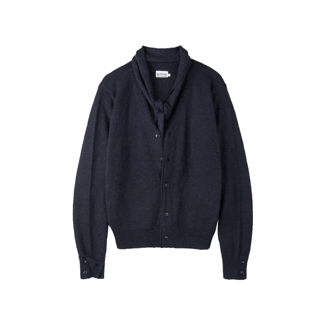 선데이세레머니 투웨이 브이넥 스카프 니트 가디건 - 네이비(Sunday Ceremony 2-Way V-Neck Scarf Knit Cardigan - Navy)