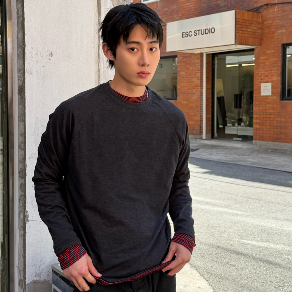 아모우 레이어드 롱 슬리브 차콜(AMOU Layered Long Sleeve Chacoal) - 5
