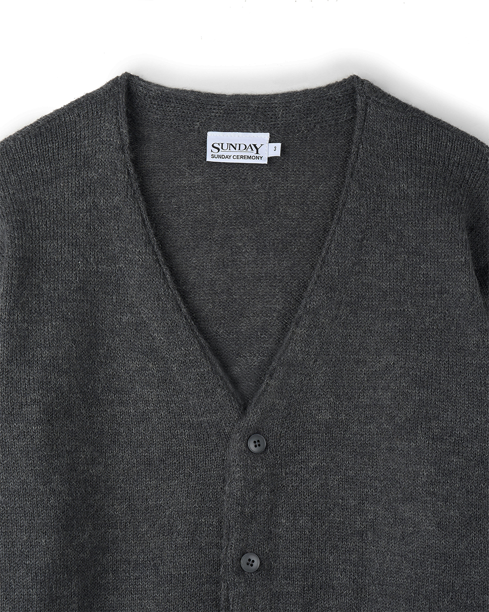 선데이세레머니 투웨이 브이넥 스카프 니트 가디건 - 차콜(Sunday Ceremony 2-Way V-Neck Scarf Knit Cardigan - Charcoal) - 2