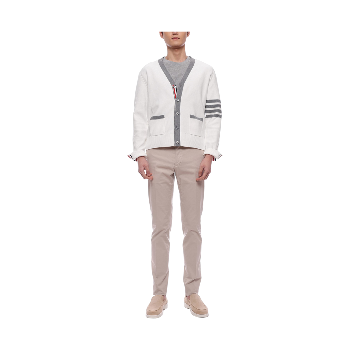 [15% 쿠폰] 톰브라운 코튼 사손 릴렉스드 핏 헥터 브이넥 가디건 화이트([15% 쿠폰] Thom Browne Cotton 4-Bar Relaxed Fit Hector V-Neck Cardigan White) - 3
