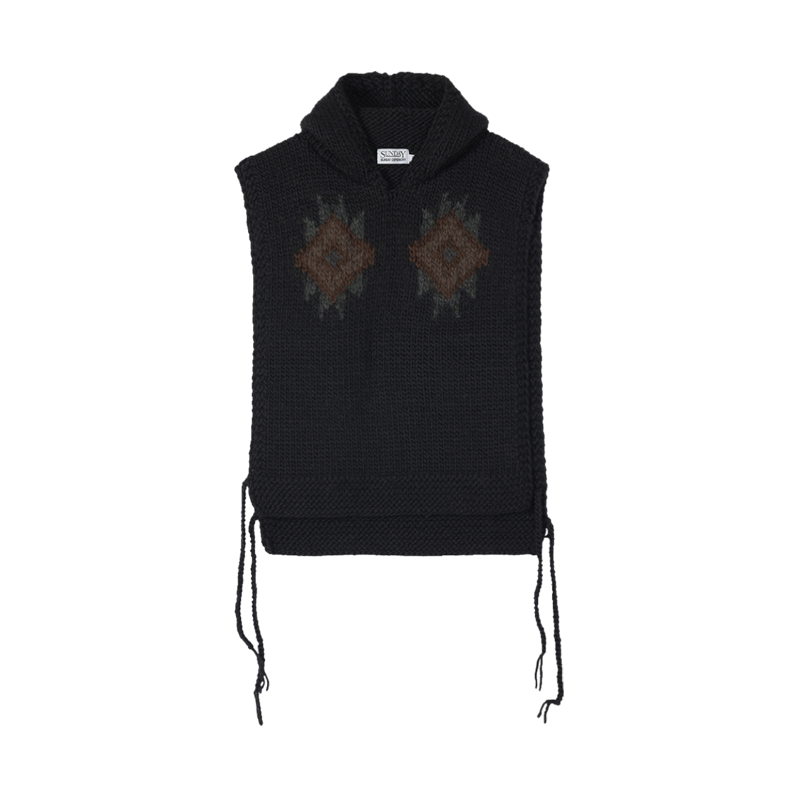 선데이세레머니 네이티브 울 핸드 니트 후디 베스트 - 블랙(Sunday Ceremony Native Wool Hand Knit Hoodie Vest - Black) - 1