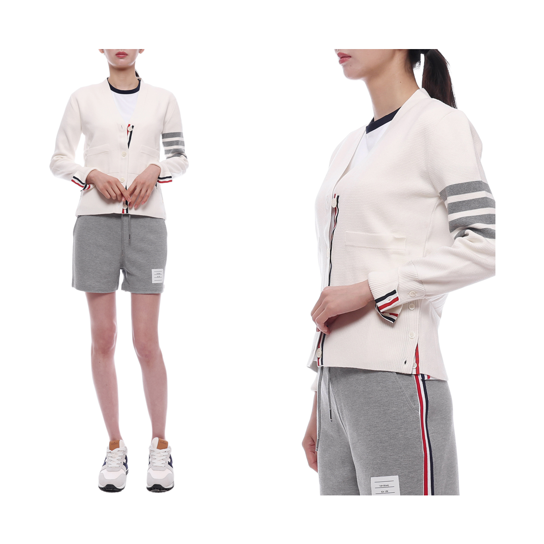 [15% 쿠폰] (W) 톰브라운 코튼 크레이프 밀라노 스티치 사선 가디건 화이트([15% 쿠폰] (W) Thom Browne Cotton Crepe Milano Stitch 4-Bar Cardigan White) - 2