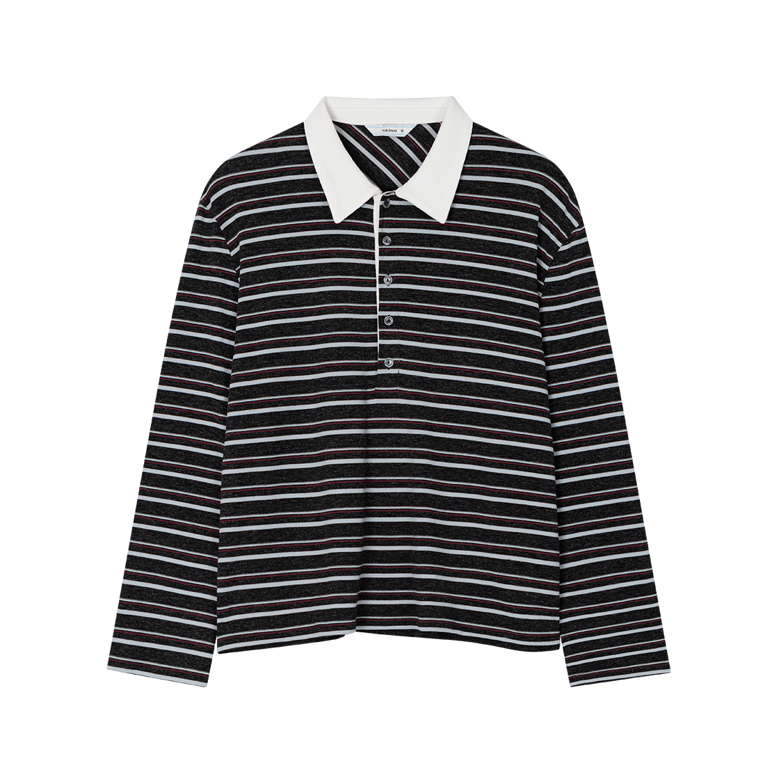 WVNS26335 Waviness Striped Pique Long Sleeve Charcoal