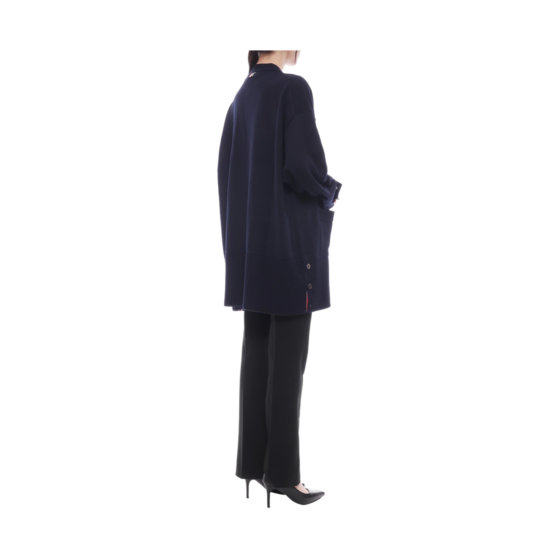 [15% 쿠폰] (W) 톰브라운 파인 메리노 울 사선 이그재저레이트 핏 브이넥 가디건 네이비([15% 쿠폰] (W) Thom Browne Fine Merino Wool 4-Bar Exaggerated Fit V-Neck Cardigan Navy) - 6