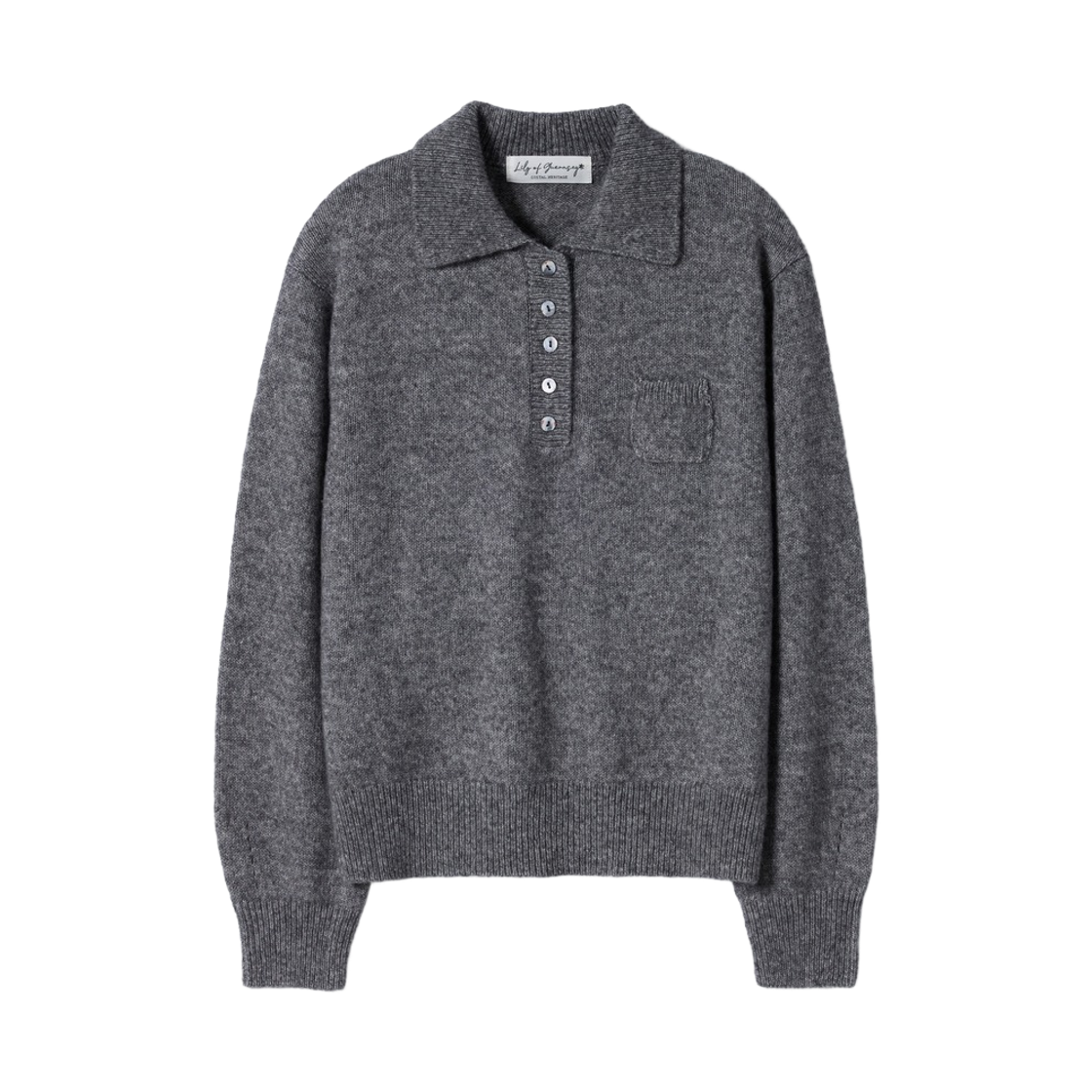 LY26CKN03-gry Lily of Guernsey Alpaca Blend Collar Pocket Knit Grey
