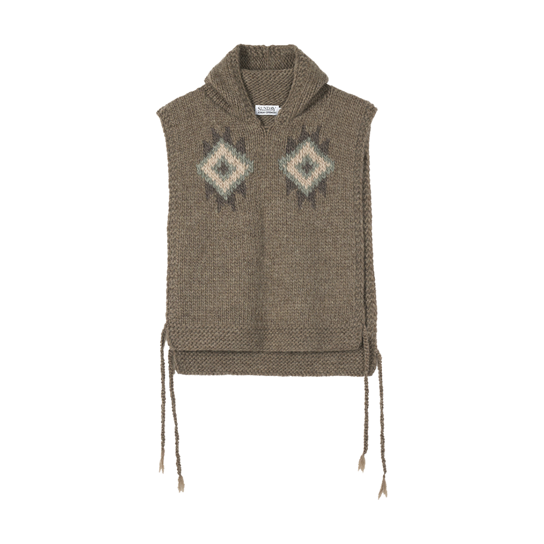 선데이세레머니 네이티브 울 핸드 니트 후디 베스트 - 오트밀(Sunday Ceremony Native Wool Hand Knit Hoodie Vest - Oatmeal) - 1