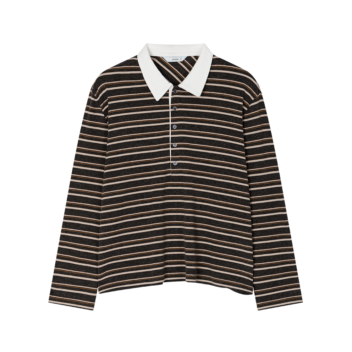 WVNS26336 Waviness Striped Pique Long Sleeve Brown